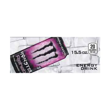 Monster Energy Rehab Pink Lemonade can on ice small size flavor strip
