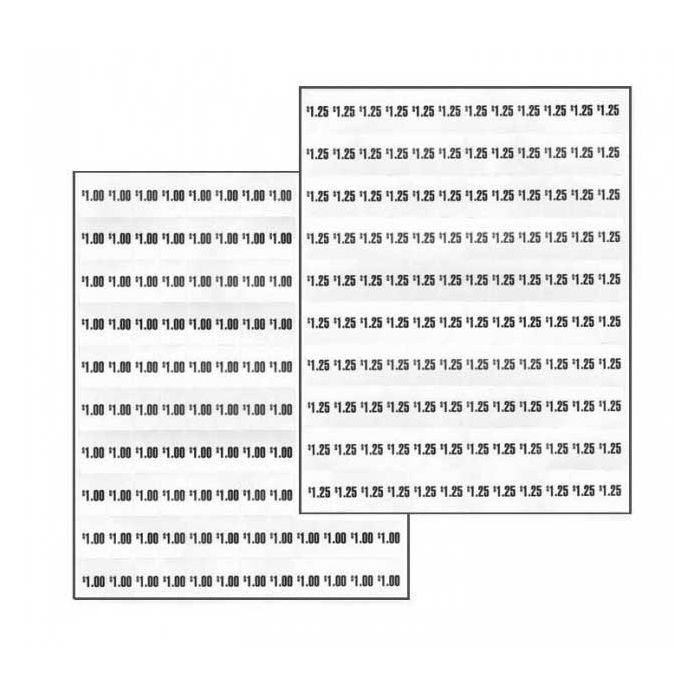 Dixie Narco Model 5591 price labels sheet 1.00-1.25 cents