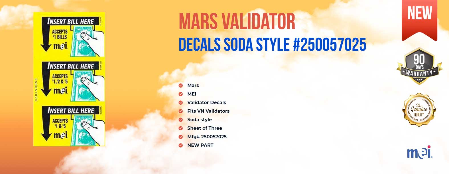 Mars Bill Validator Decals