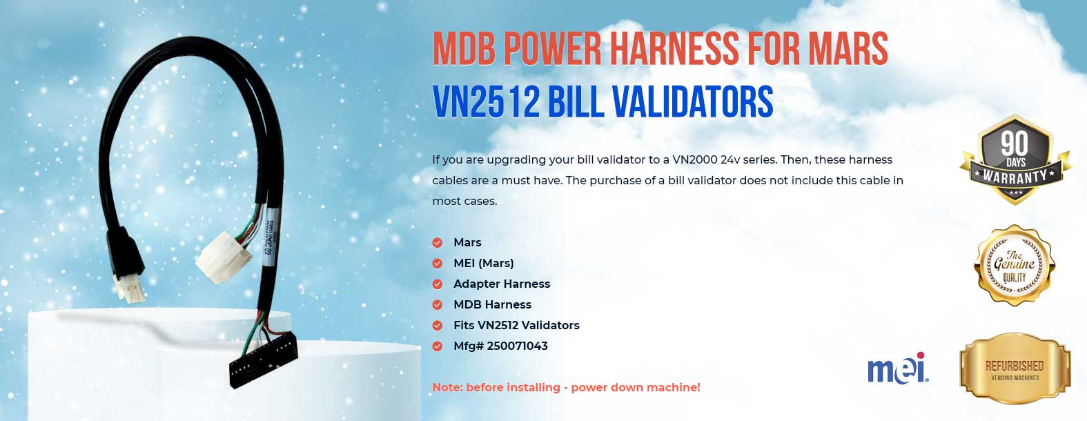 Adapter harness for Mars VN2512 bill validators